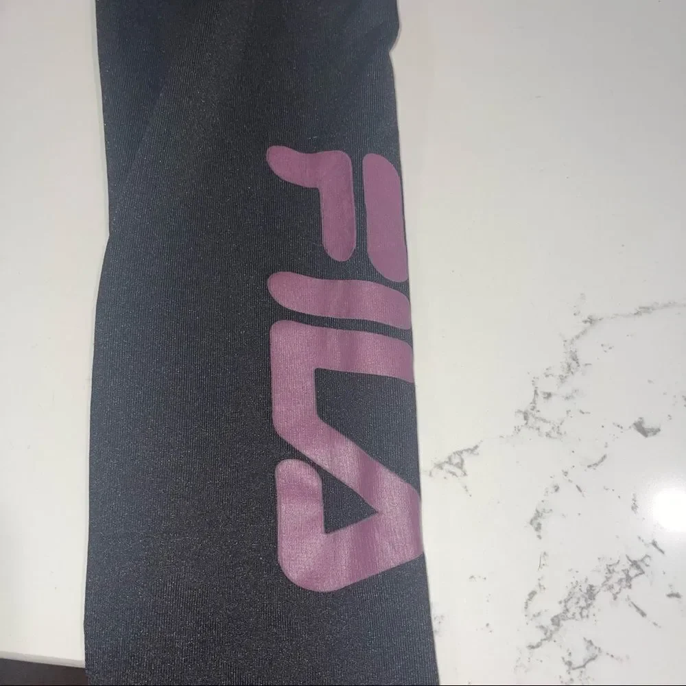 Fila Black Leggings with Purple Logo - Size 5/6‎
